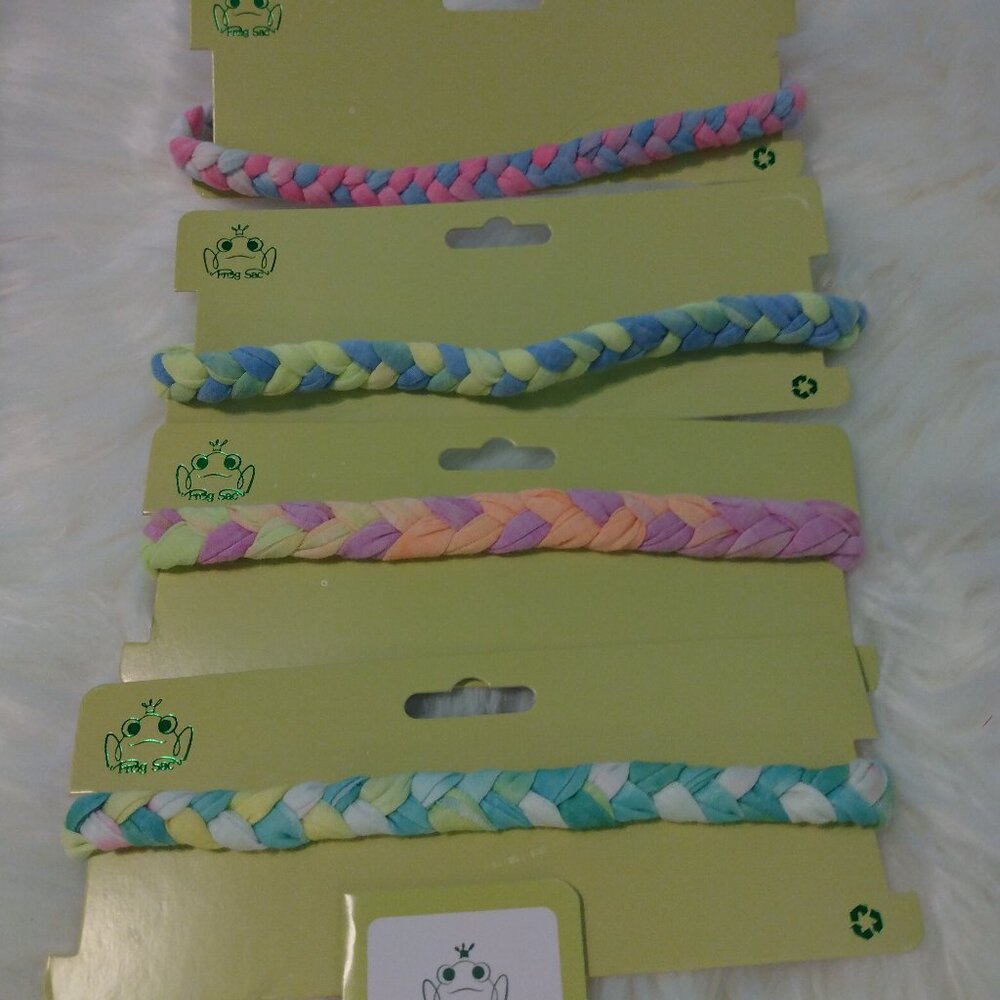 FROG SAC 4 Adjustable Braided Headbands for Girls, Rainbow Tie Dye Braid